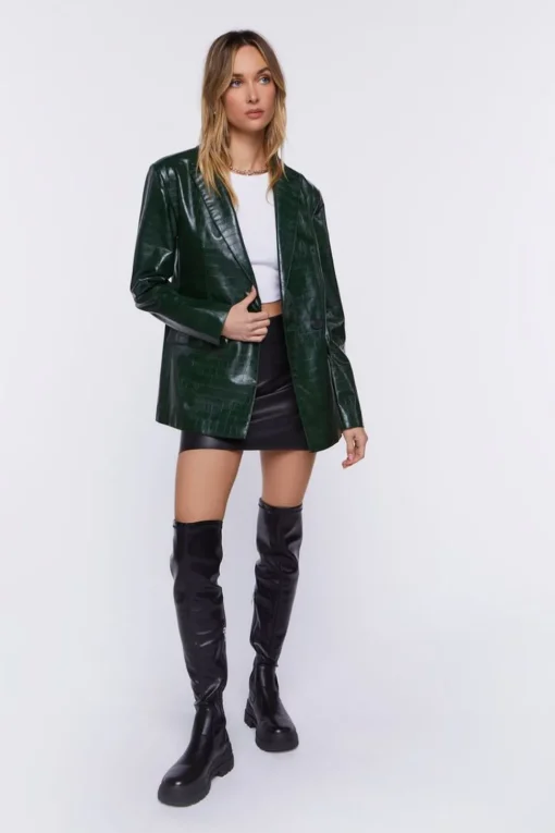 Faux Croc Leather Blazer