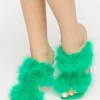Faux Feather Open-Toe Heels
