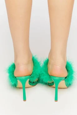 Faux Feather Open-Toe Heels