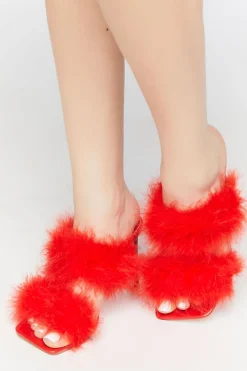 Faux Feather Square-Toe Heels