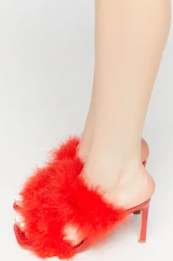 Faux Feather Square-Toe Heels
