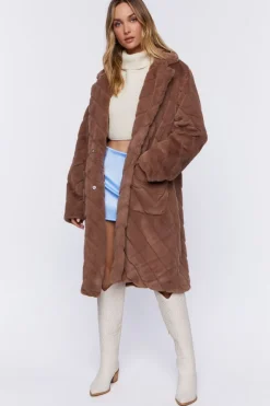 Faux Fur Chevron Duster Coat