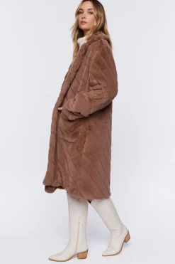 Faux Fur Chevron Duster Coat