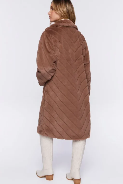 Faux Fur Chevron Duster Coat