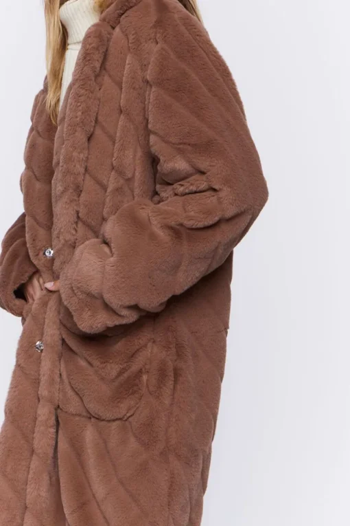 Faux Fur Chevron Duster Coat
