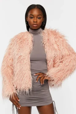Faux Fur Open-Front Coat