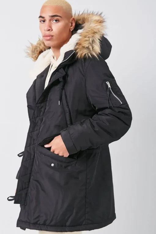 Faux Fur-Hood Utility Jacket