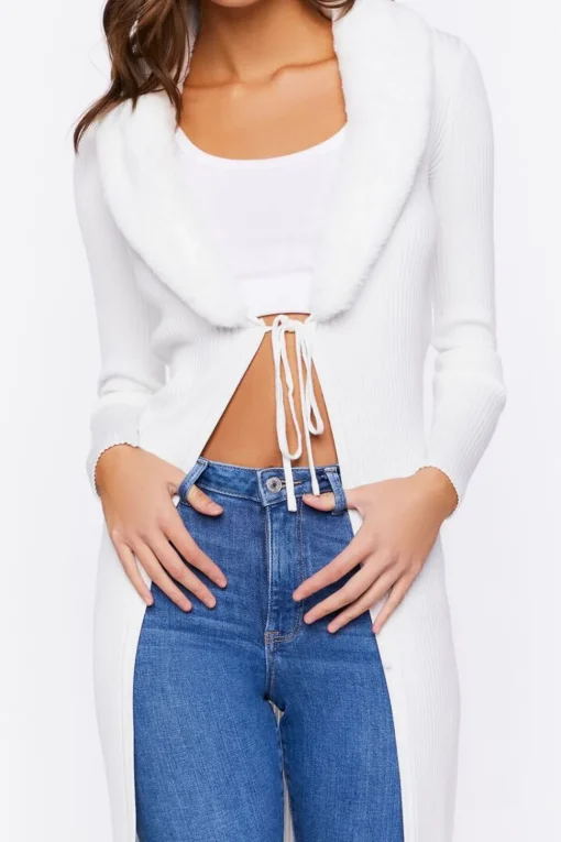 Faux Fur-Trim Duster Cardigan Sweater