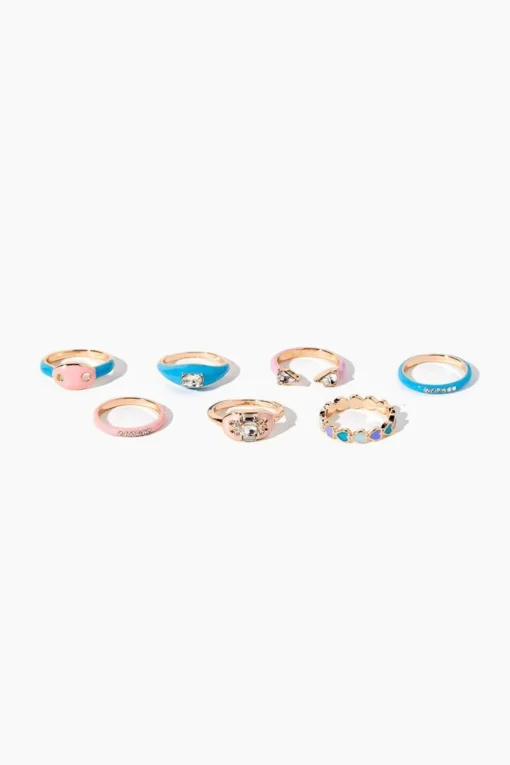 Faux Gem & Rhinestone Enamel Ring Set
