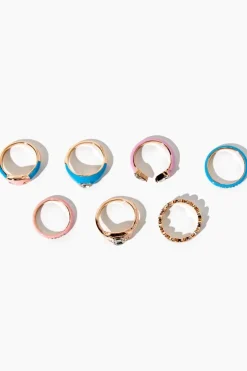 Faux Gem & Rhinestone Enamel Ring Set