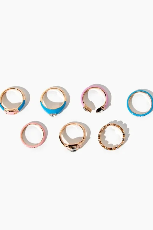 Faux Gem & Rhinestone Enamel Ring Set