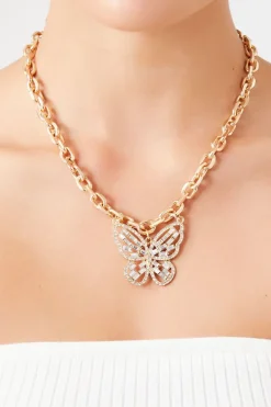 Faux Gem Butterfly Pendant Necklace