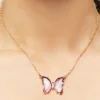 Faux Gem Butterfly Pendant Necklace