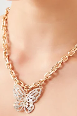 Faux Gem Butterfly Pendant Necklace