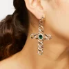 Faux Gem Chain Cross Statement Earrings