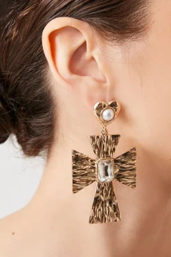 Faux Gem Cross Drop Earrings