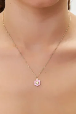 Faux Gem Floral Charm Necklace