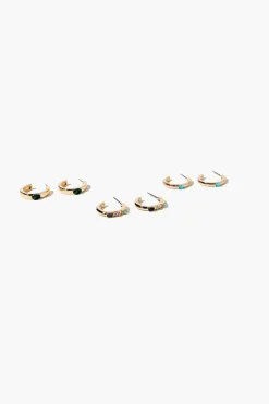 Faux Gem Open-End Hoop Earring Set