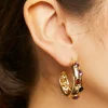 Faux Gem Open-End Hoop Earrings