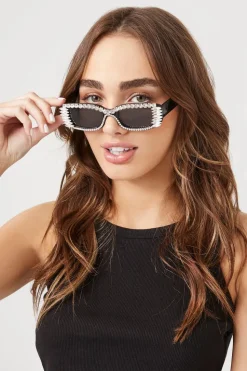 Faux Gem Rectangular Sunglasses