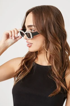 Faux Gem Rectangular Sunglasses