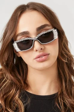 Faux Gem Rectangular Sunglasses