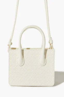 Faux Leather Basketwoven Satchel Bag