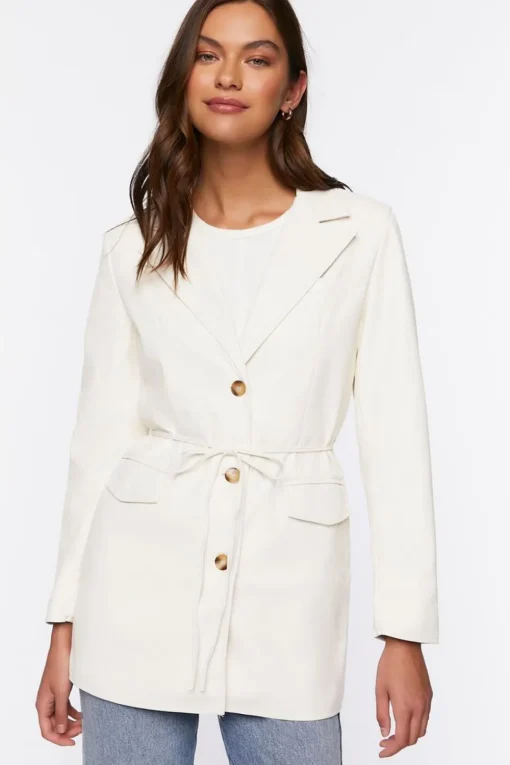 Faux Leather Belted Blazer
