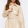 Faux Leather Belted Trench Jacket