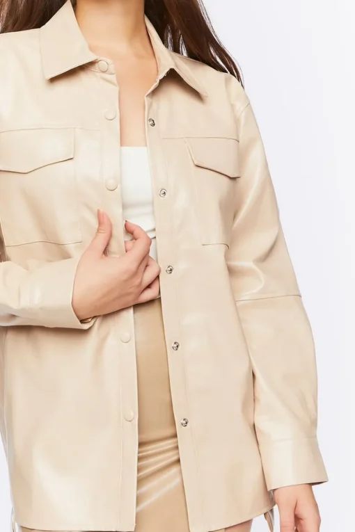 Faux Leather Belted Trench Jacket