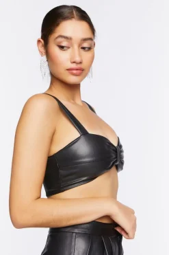 Faux Leather Bow Bralette