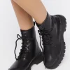 Faux Leather Colorblock Combat Boots
