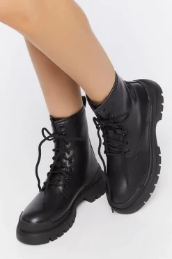 Faux Leather Colorblock Combat Boots