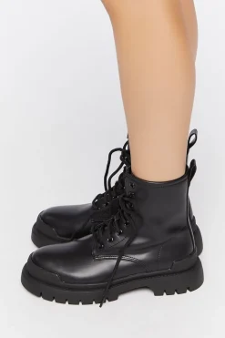 Faux Leather Colorblock Combat Boots