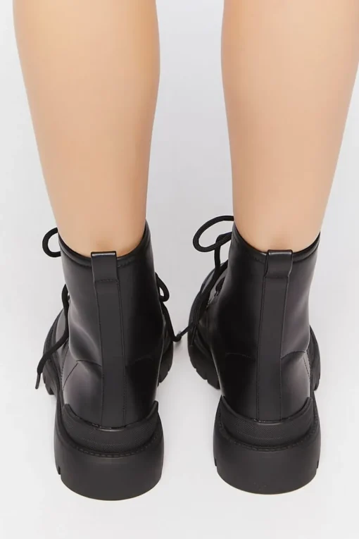 Faux Leather Colorblock Combat Boots