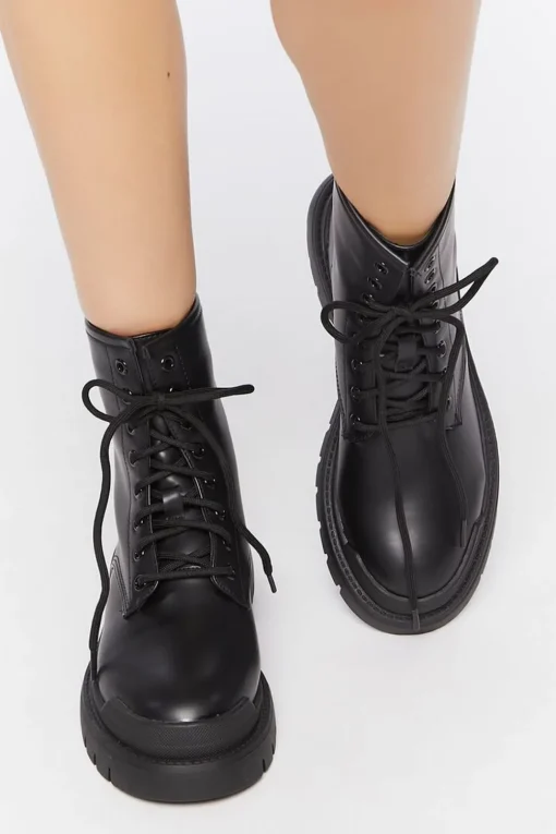 Faux Leather Colorblock Combat Boots