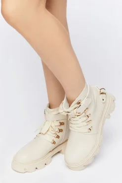 Faux Leather Combat Ankle Boots