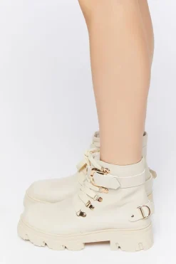 Faux Leather Combat Ankle Boots