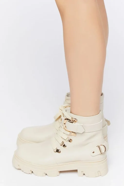 Faux Leather Combat Ankle Boots