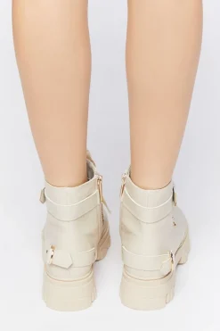 Faux Leather Combat Ankle Boots