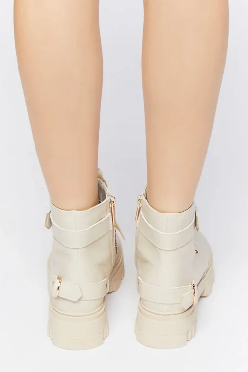 Faux Leather Combat Ankle Boots