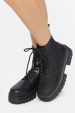 Faux Leather Combat Boots