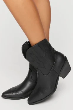 Faux Leather Cowboy Ankle Boots