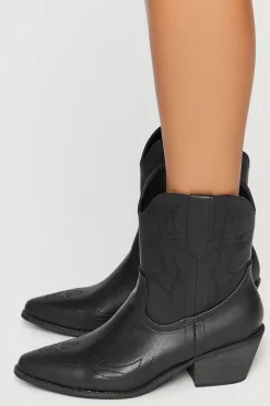 Faux Leather Cowboy Ankle Boots