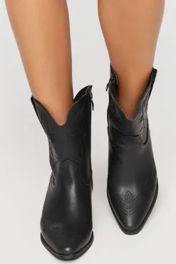 Faux Leather Cowboy Ankle Boots