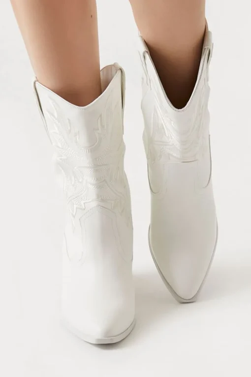 Faux Leather Cowboy Ankle Boots