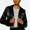 Faux Leather Crosshatch Blazer