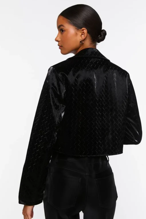Faux Leather Crosshatch Blazer