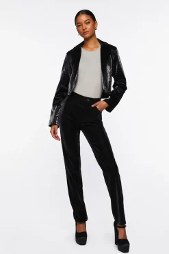 Faux Leather Crosshatch Blazer