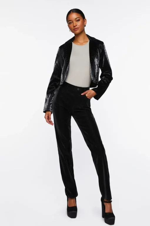 Faux Leather Crosshatch Blazer